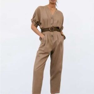 Zara Brown linen jumpsuit